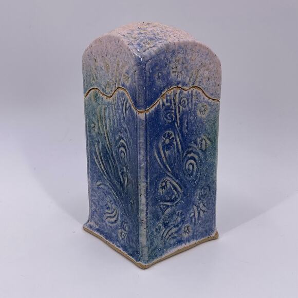 Blue Decorative Studio Art Pottery Ceramic Lidded Box Container Unique Signed - Picture 12 of 13